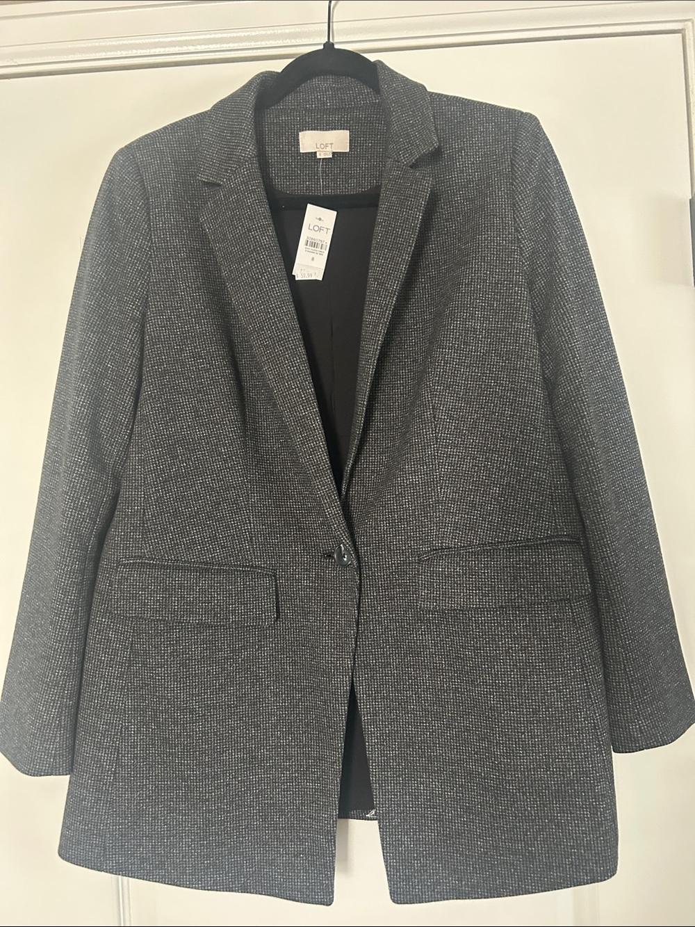 LOFT Charcoal Gray Textured Single-Button Blazer